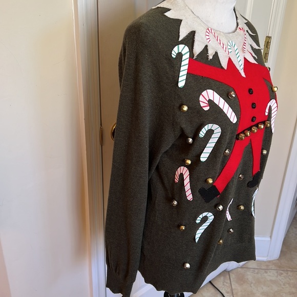 GOODFELLOW Ugly Christmas sweater ELF, candy canes & Bells Sz S - Picture 8 of 10